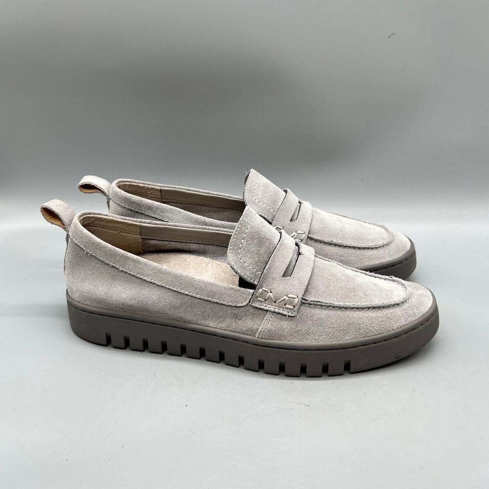 Vionic Shoes Womens 7.5 Gray Suede Uptown Slip On Penny Loafer Lug Sole Casual